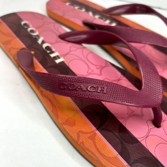 Coach Zack Multicolor Monogram Flip Flop Sandals Womens Comfy Pink Orange Stripe - Picture 9 of 10